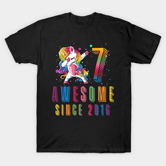 Dabbing Unicorn 7th Birthday Awesome Since 2016 T-Shirt by Kokomo